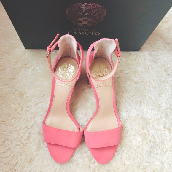 NIB VINCE CAMUTO Corlina Ankle Strap Suede Sandal Heels Pink - Picture 7 of 9